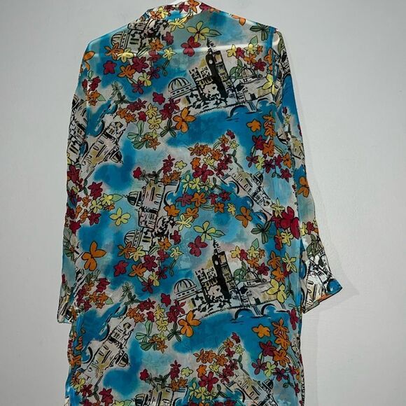 Marsh Landing Long Sleeve Silk Tunic Shirt Artsy Colorful Abstract Coastal - Picture 7 of 9